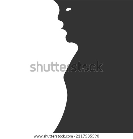 Two faces upside down. Black and white vector illustration. Double image.