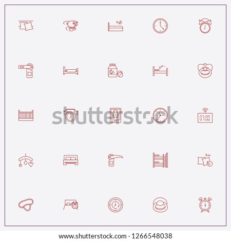 icon set about sleep with keywords decker bed, baby pacifier and clock