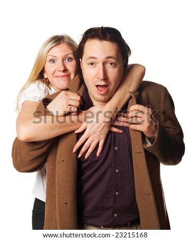 Young couple expressing positivity isolated on white