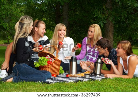 Happy friends on a picnic