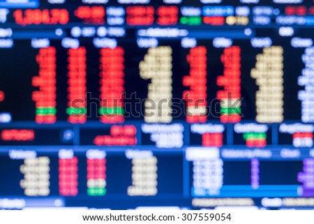 Stock market trading screen captured from a laptop's lcd monitor with blurred out effect applied as business background concept