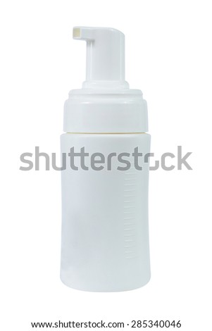Gel Foam or Liquid Soap Dispenser Pump Plastic white Bottle on white background.
