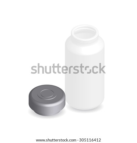 ampules, bottles, vials, with aluminium vial cap and flip-off vial cap. isolated on white background, illustration, vector