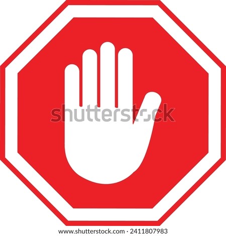Set stop red sign icon with white hand vector art