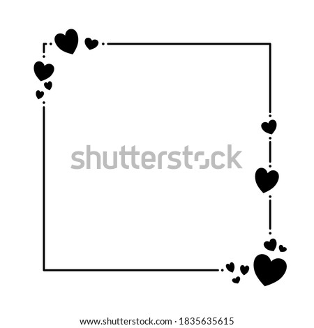 Black line square frame with little hearts on 2 white silhouette for cut file. Vector illustration for decorate logo, text, wedding, greeting cards and any design.