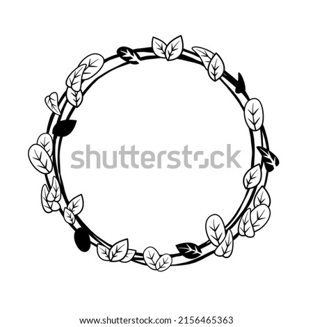 Monochrome Leaves on Triple Circle Frame. Vector illustration for decorate logo, text, greeting cards and any design.