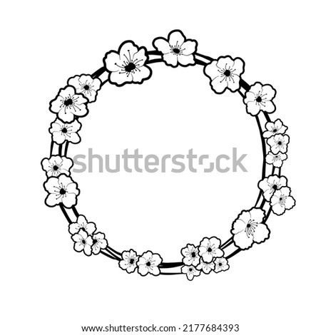 Monochrome Sakura Triple Circle Frame. Vector illustration for decorate logo, text, greeting cards and any design.