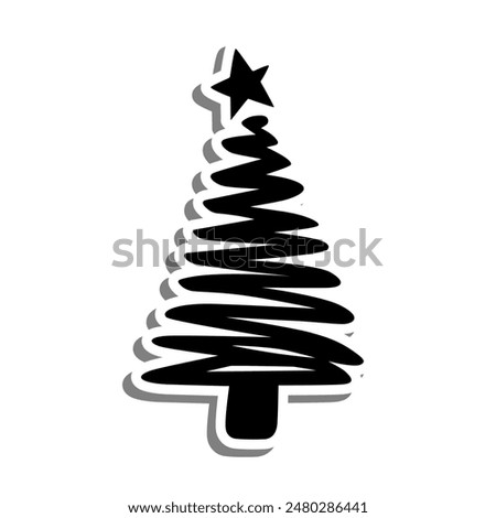 Star on Tree Outline on white silhouette and gray shadow. Vector illustration cartoon style for decorate, coloring and any design.