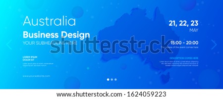 Australia business design template with its own map and various design elements on the blue gradient background for web.