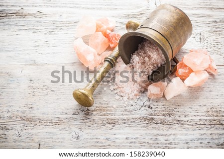 Cooper antique mortar with pink salt