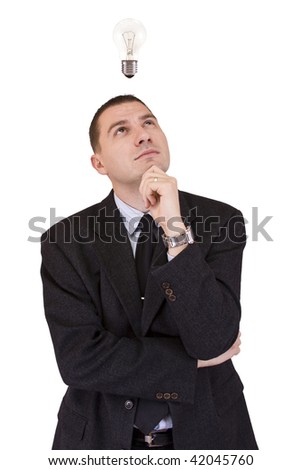 Business man waiting for idea isolated in white background