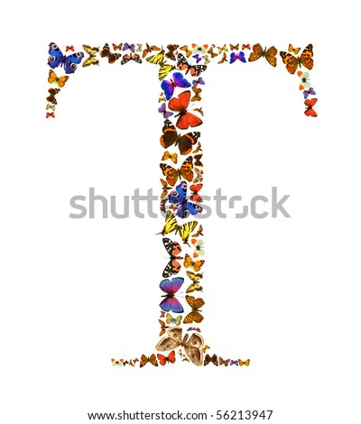 Butterfly Font In White. Letter T Stock Photo 56213947 : Shutterstock