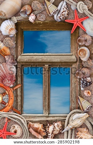 Sea shells make frame around a window