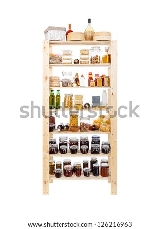 Shelves of homemade preserves and canned goods