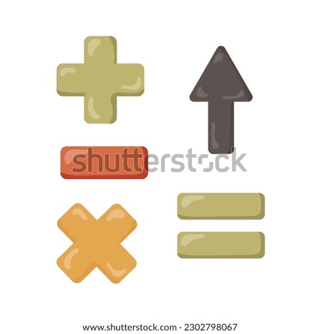 Mathematical icons isolated on white background. Plus, minus, multiply, equal, arrow. Vector illustration