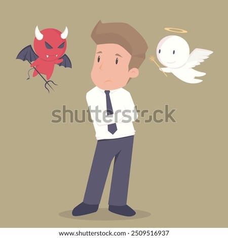 Businessman with angel and devil on his shoulders.Cartoon of business success is the concept of the man characters business, the mood of people, can be used as a background,banner.illustration vector