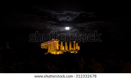 Temple of Juno at night. Valley of Temples, Agrigento. New led lighting system