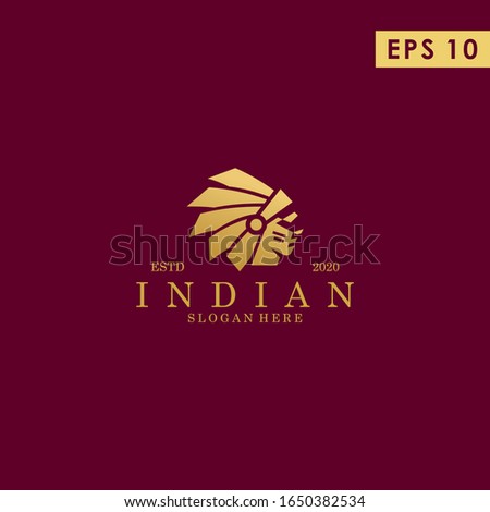 Head Of Indian Apache Logo Design Vector Template With Luxury Gold Colour