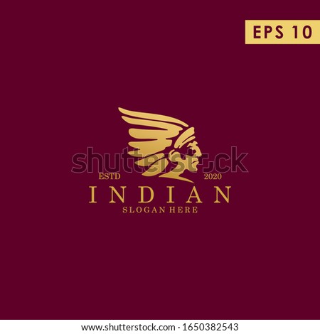 Head Of Indian Apache Logo Design Vector Template With Luxury Gold Colour