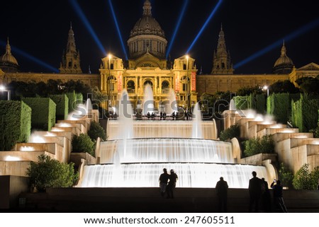 BARCELONA, SPAIN - JANUARY 03, 2015: Wonderful light show in front of the National Art Museum in Barcelona