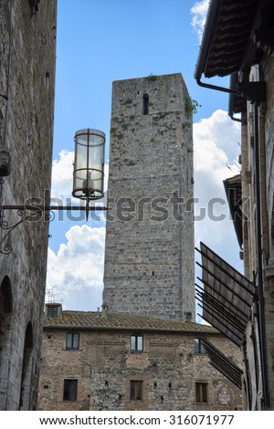 San Gimignano, Italy, August 19 2015: Town of towers. San Gimignano, Italy. (UNESCO heritage)