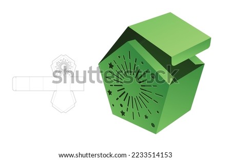 house box with stenciled firework die cut template and 3D mockup Сток-фото © 