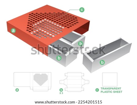 3 drawers box and cover with heart window die cut template