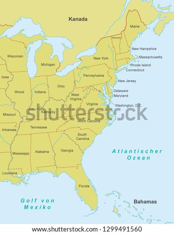 Map of East Coast - United States (with German inscription)