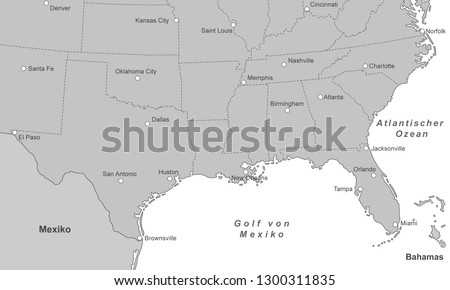 Map of South Coast - United States (with German inscription)