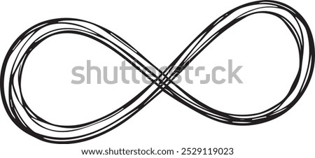 image depicts a stylized infinity symbol drawn in black ink. The symbol's thick lines and organic flowing form add a sense of dynamic energy and perpetual motion.