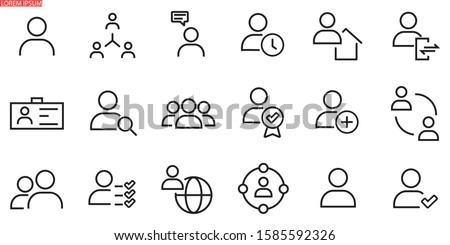 Simple set of user related vector line icons. Contains icons such as man, woman, profile, personal quality and many other good icons.