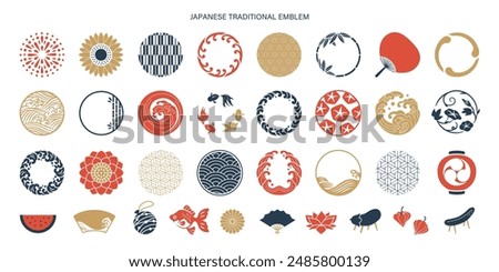 Japanese summer, Obon and festivals. Japanese pattern, symbol and icon set.