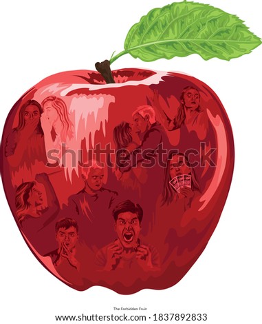 The Forbidden Fruit - Red Apple With Emotional Faces Reflected Within It