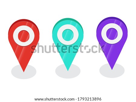 Shiny realistic map pointers vector set. Map pointer 3d pin.