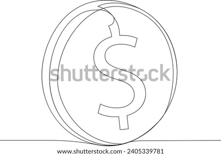 Dime coin dollar currency vector illustration graphic design one line drawing, single line, continous line drawing