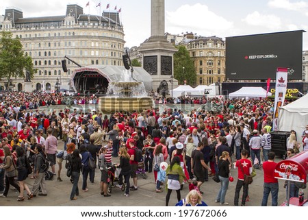 London - July 1, 2012: Canada Day celebrations on July 1st, 2012 in Trafalgar Square,  London, England.