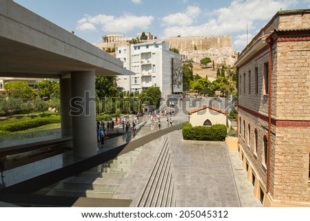 Athens, Greece - July 10: View of the Athens Acropolis site in Athens, Greece on July 10, 2014.
