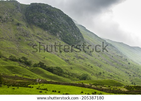 Lake District, England - June 14: Nature landscape near Stockley Bridge in the famous Lake District, England, on June 14, 2014.