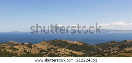 A view of Morocco across the Strait of Gibraltar taken from Tarifa, Spain.