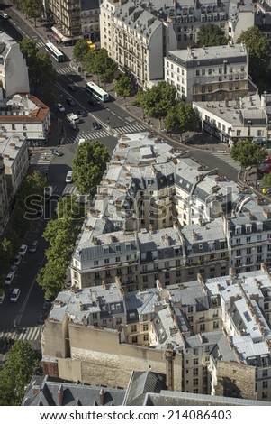 Paris, France - August 18: Aerial view over Paris, France from the Montparnasse Tower, on August 18, 2014.