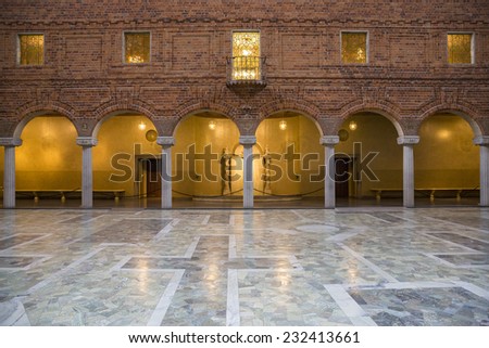 Stockholm, Sweden - November 1: Interior view of the Stockholm City Hall in Stockholm, Sweden on November 1, 2014. The Blue Hall is the venue of the Nobel Prize banquet.