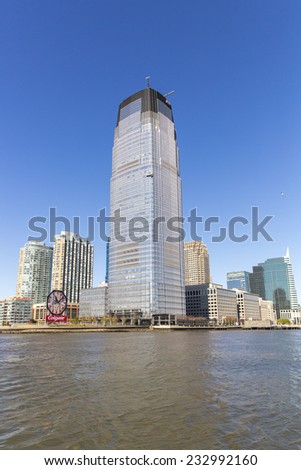 New Jersey, USA - November 3: View of the Hudson Street skyscraper and the New Jersey skyline in New Jersey, USA on November 3, 2014.