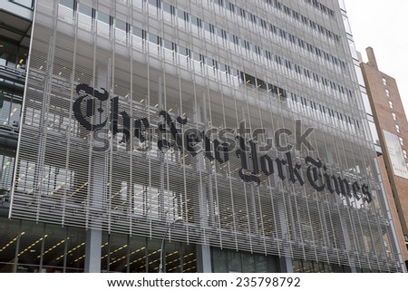 New York City, USA - November 5: View of the New York Times building in New York Times, USA on November 5, 2014.