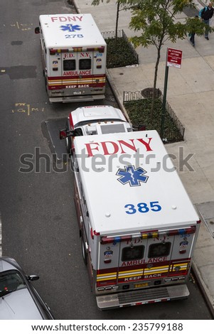 New York City, USA - November 5: View of a FDNY truck in New York City, USA on November 5, 2014. FDNY is the largest combined Fire and EMS provider in the world.