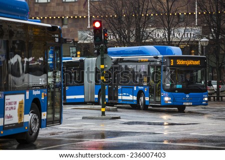 Stockholm, Sweden - October 31: View of a public transportation bus in Stockholm, Sweden on October 31, 2014.