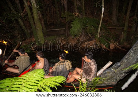 Rotorua, New Zealand - September 25: View of unidentified Maori people near a traditional Maori Village in Rotorua, New Zealand on September 25, 2014.