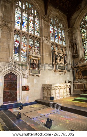 Stratford-upon-Avon, England - March 25: View of the burial place of William Shakespeare in Stratford-upon-Avon, England on March 25, 2015.