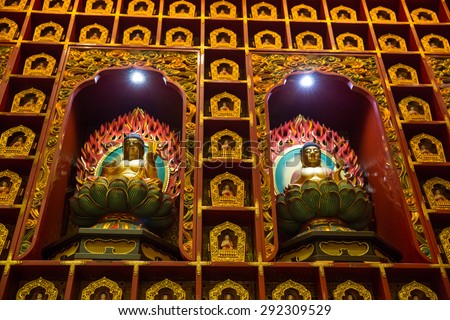 SIngapore, January 5, 2015: Interior view of the Buddha Toothe Relic Temple and Museum in Chinatown.