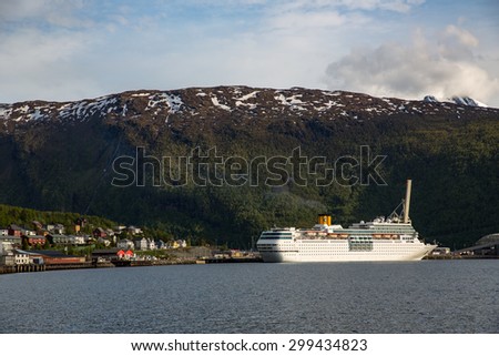 Narvik, Norway - June 17, 2015: View of a cruise ship in the port of Narvik.