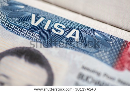 View of an USA visa on a passport.